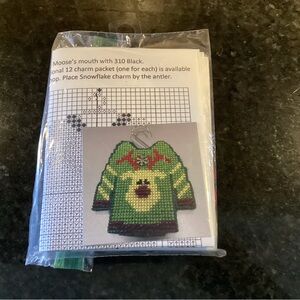 Beaded Green Reindeer Sweater Ornament